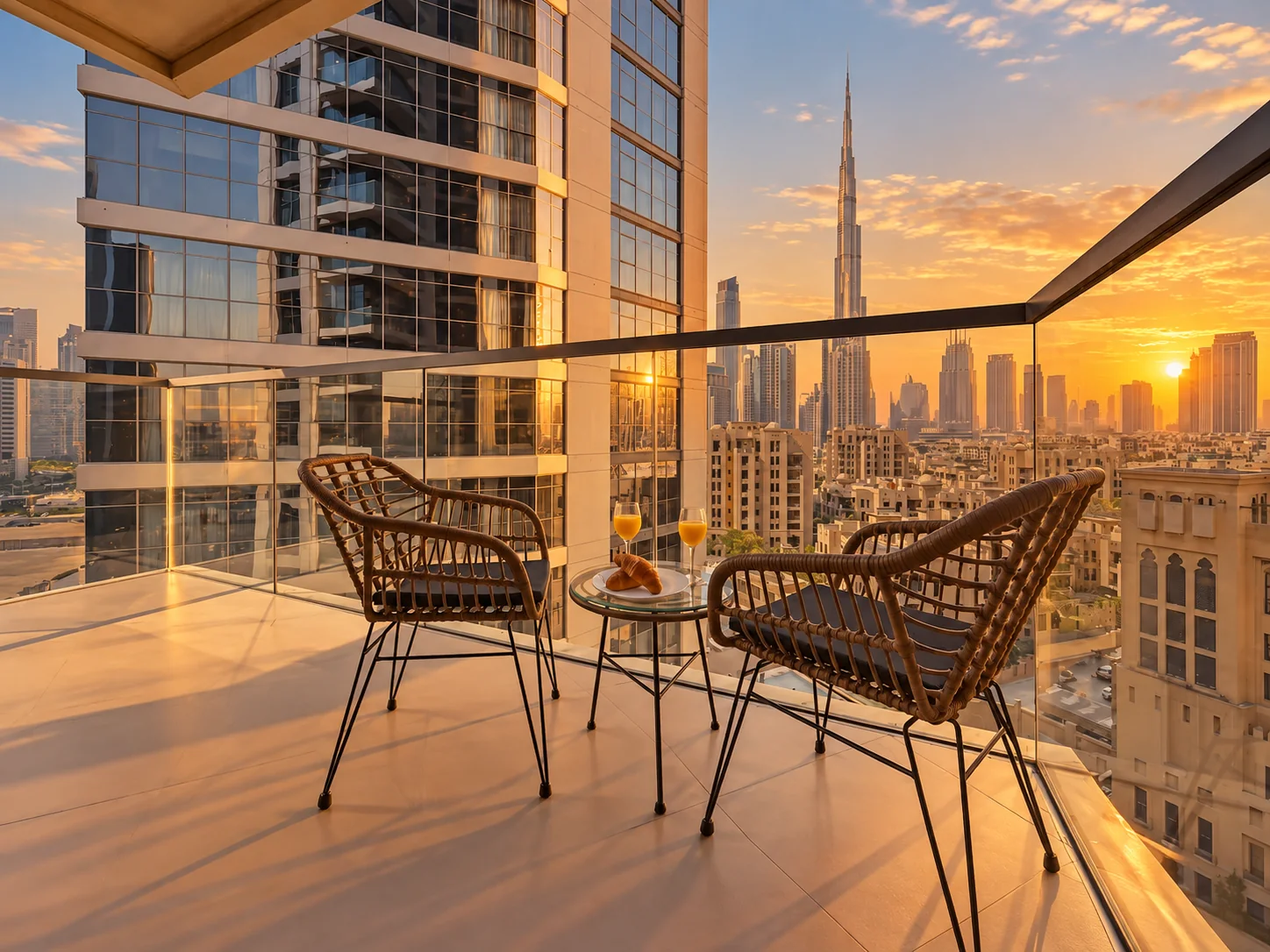 Private balcony seating with Burj Khalifa and Downtown Dubai views